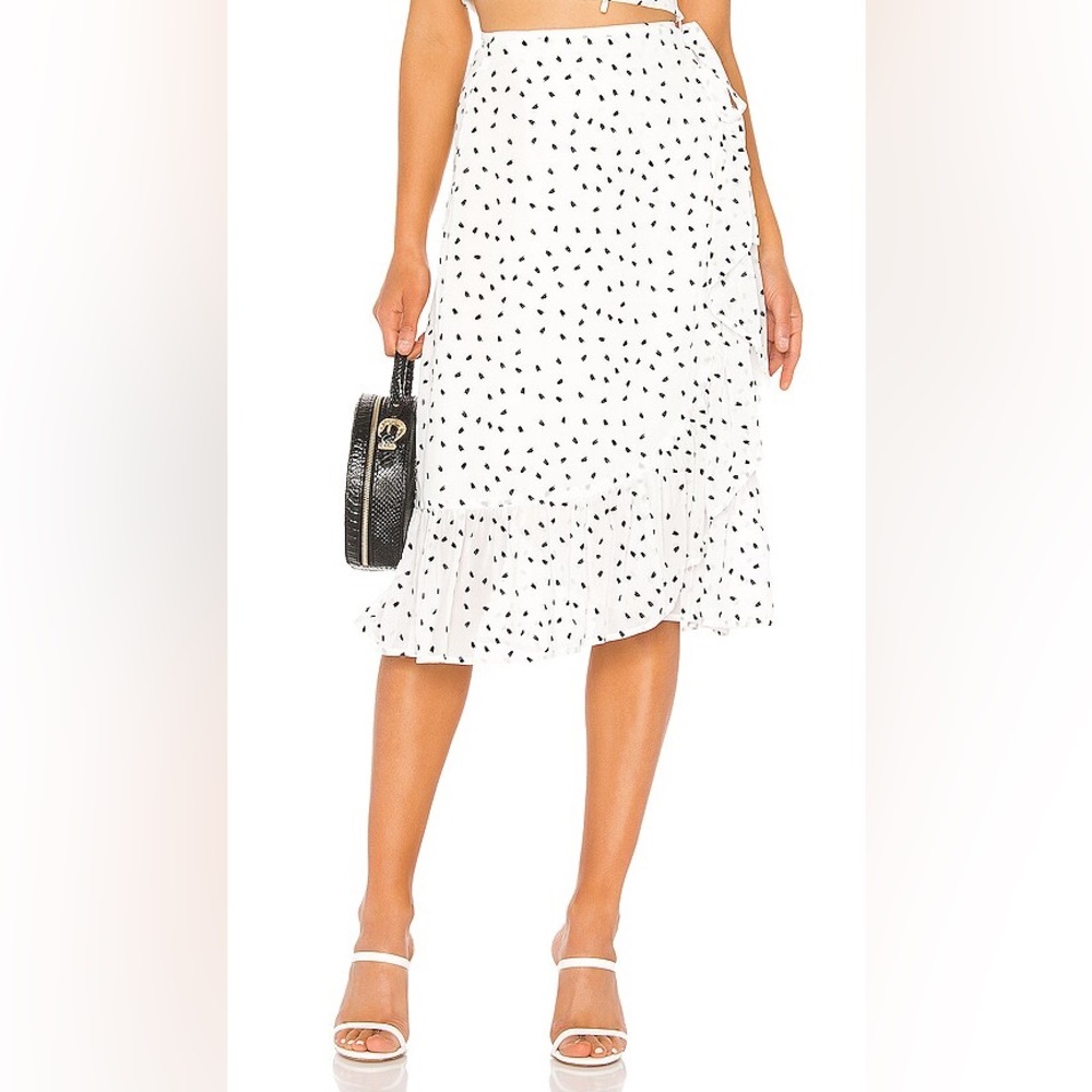 Privacy Please Kayla Ivory & Black Polka Dot Ruffle Midi Skirt S